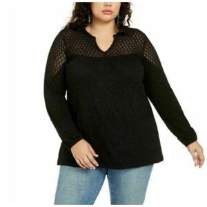 Style & Co Women's Crochet-Yoke Top Black Size Small